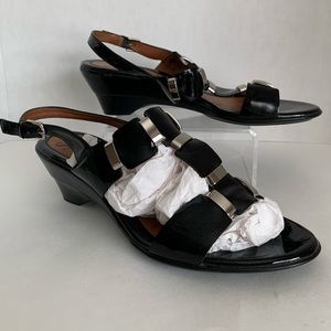 SOFFT Sandal Patent Leather CLEARANCE Low Heel Sling Back Black Silver Women 11N